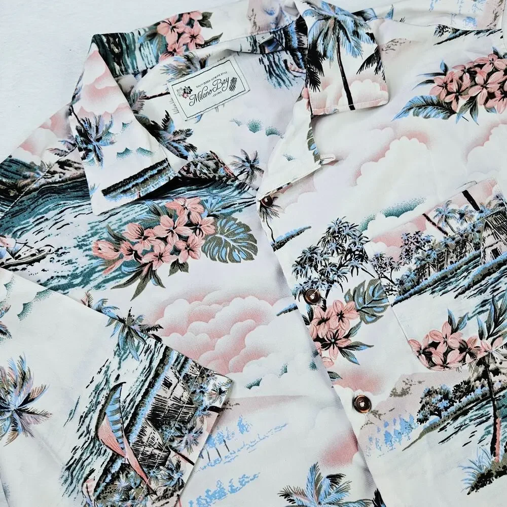 Milano Bay Mens Small Hawaiian Button UP Shirt Tropical Vacation Resort Beach - Picture 2 of 14